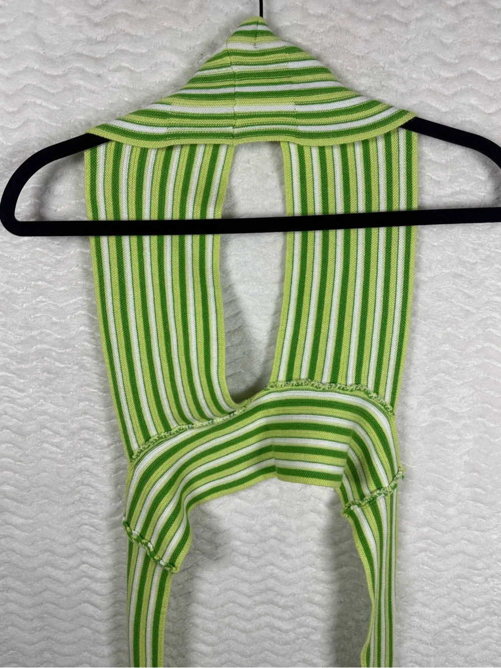 Cider striped halter top features a distinctive tie-back design vibrant green